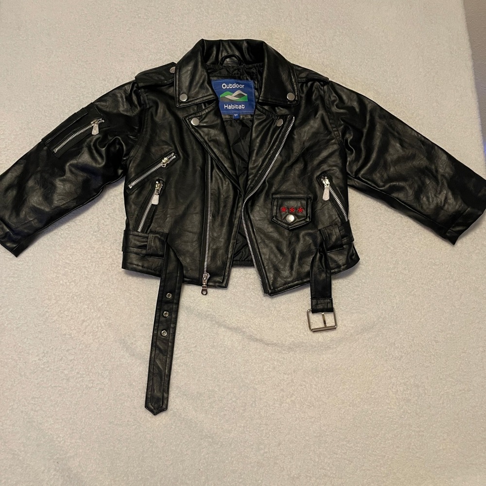 Outdoor Habitat Kids Faux Leather Biker Jacket Black USA Eagle Embroidered 5T